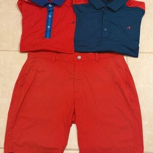 Redvanly 3 Piece Golf ⛳️ Set - Red & Blue Polo Shirts with Matching Red Shorts